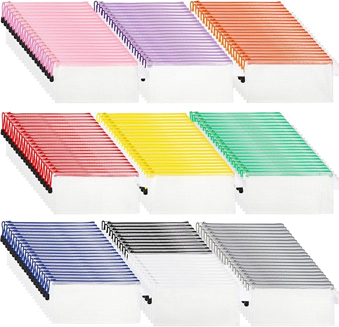 Zhehao 200 Pieces A6 Mesh Zipper Pouch Bulk Mesh Bags with Zipper Waterproof Small Pencil Pouches for Office Supplies Organization 9.4 x 4.5 Inches(10 Assorted Colors)