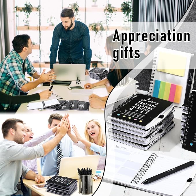 Resurhang 48 Pcs/24 Set Back to School Gifts for Students Teacher, Inspirational A6 Spiral Journal Notebook with Pen for Employee Team Teachers Students Classroom Rewards(Black,Team Together)