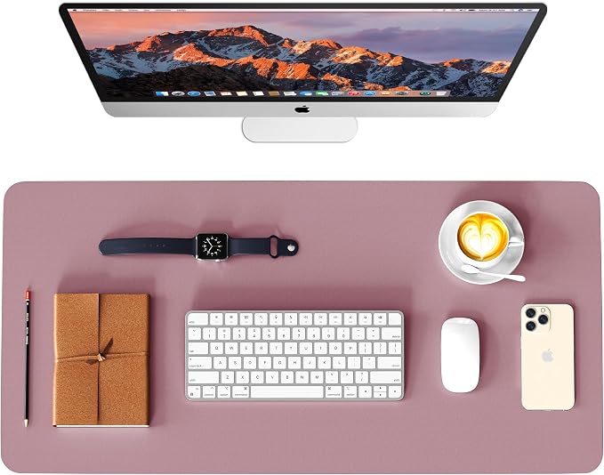 Leather Desk Pad Protector, Waterproof Mouse Pad, PU Desk Mat, Office Desk Cover, Desk Writing Mat for Office/Home/Work/Cubicle (Purple/Pink) 23.6x13.7 in