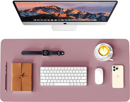 Leather Desk Pad Protector, Waterproof Mouse Pad, PU Desk Mat, Office Desk Cover, Desk Writing Mat for Office/Home/Work/Cubicle (Purple/Pink) 23.6x13.7 in