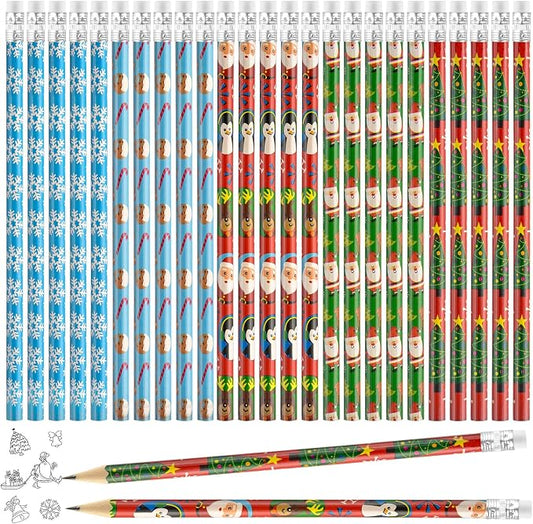 Zuazaor 120 Pieces Colorful Christmas Pencils with Eraser Wooden Pencils Snowman,Santa,Christmas Tree, Cand and Penguin Xmas Stationery for Christmas Holiday Office School Party Favors (120)