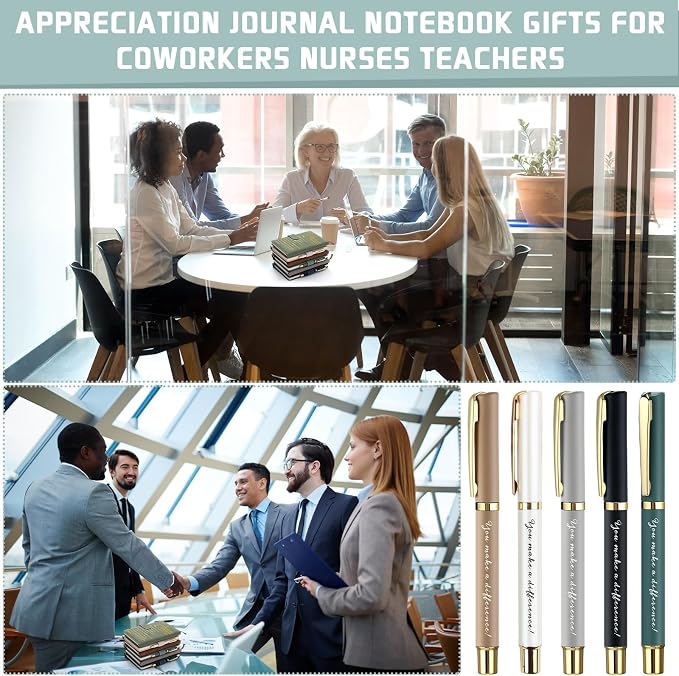 Kosiz 20 Pcs/10 Sets Employee Appreciation Gift Bulk A5 Leather Notebook Inspirational Journal Pen Thank You Gift for Men Women Coworker Teacher Office Back to School(Morandi,Difference Maker)