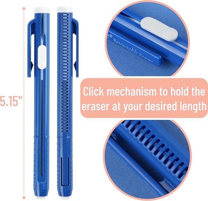 Mr. Pen- Retractable Mechanical Eraser Pens, 6 Pack, Sunset Colors | Latex-Free Precision Pencil Erasers for Artists, Students, Drawing, Sketching & Drafting