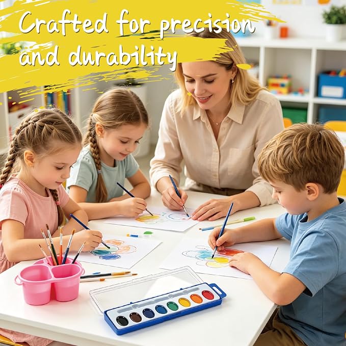 12 Pack Watercolor Paint Set Bulk, Washable, Non-Toxic Watercolors with Brushes for Kids & Adults – Watercolor Paints for Classrooms, Parties, and Art Activities, Watercolors for Kids