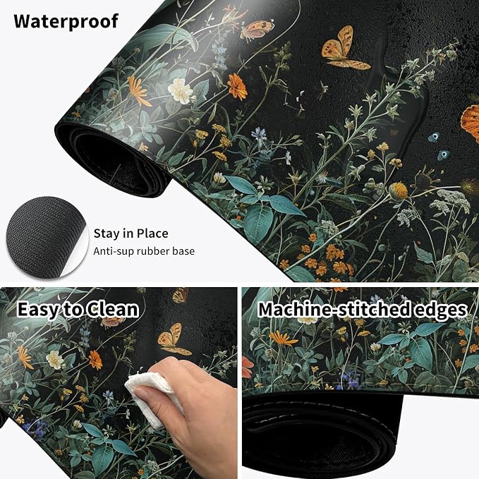 Warm Desk Pad,Heated Desk Pad,Office Mat,3 Heating Levels & 3 Hours Auto Shut-Off,31.5"*13" Gaming Mouse Laptop Keyboard Leather Desk Mat,Floral Plant Butterfly
