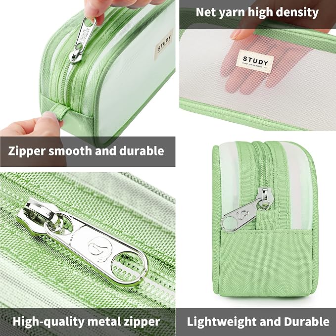 KALIDI Grid Mesh Pencil Case Large Capacity Pencil Case Big Pencil Pouch With Zipper Simple Stationery Bag Aesthetic Pen Bag for School Teen Girl Boy Multi-Purpose bag for office Men Women