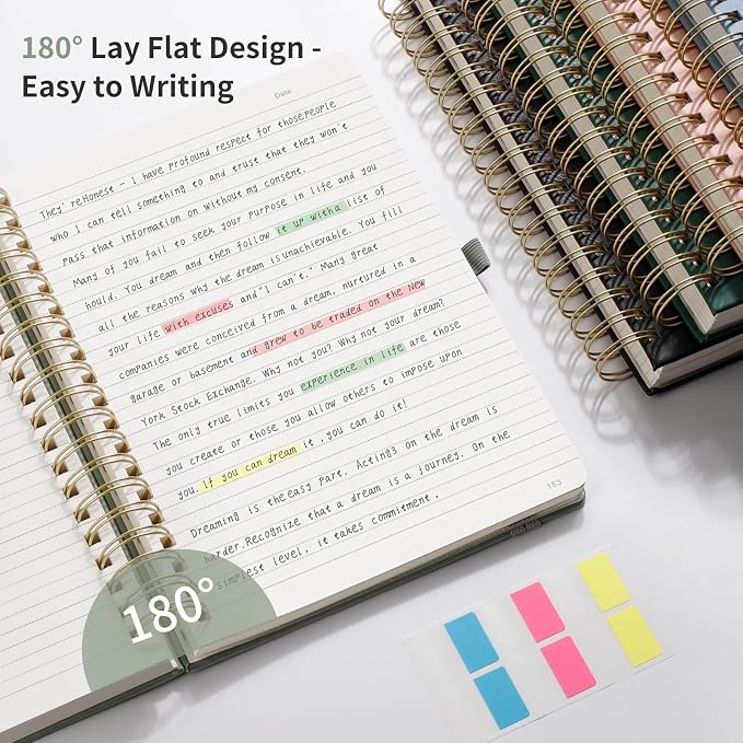 EMSHOI Lined Spiral Journal Notebook, 300 Numbered Pages, A4 (8.2"x11.2") | College Ruled, Leather Hardcover, 100 GSM Thick Paper, for School, Writing, Work, Office & Journaling (Dark green)