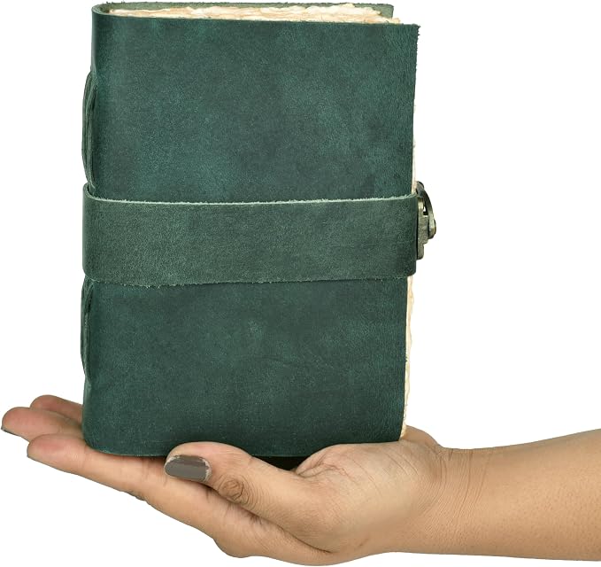 LEATHER VILLAGE Leather Bound Vintage Journal for Women & Men - Book of Shadows - Lock Closure - 200 Pages of Antique Deckle Edges Handmade Watercolor Paper - Turquoise - 13X8 inches