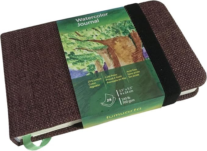 Watercolor Journal Sketchbook, 140 LB, 300 GSM, Cotton Paper, Cold Press | 3.5x5.5", 24 Sheets, 48 Pages, tumuarta Acid Free Watercolor Paper Sketch books For Use As Mixed Media Pad On The Go
