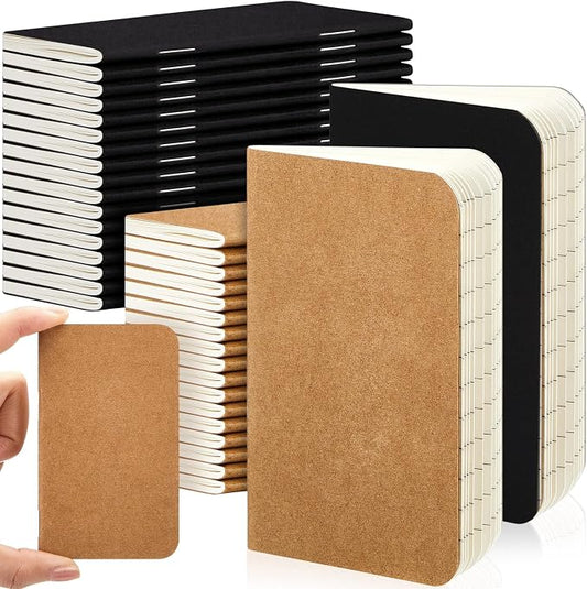 Outus 36 Pcs Pocket Notebook Mini Journal 2.5" x 4" Kraft Paper Mini Notepad Bulk Softcover Pocket Notepad Memo Diary Subject Notebooks for Student Travel School (Brown Black,Blank Cover)