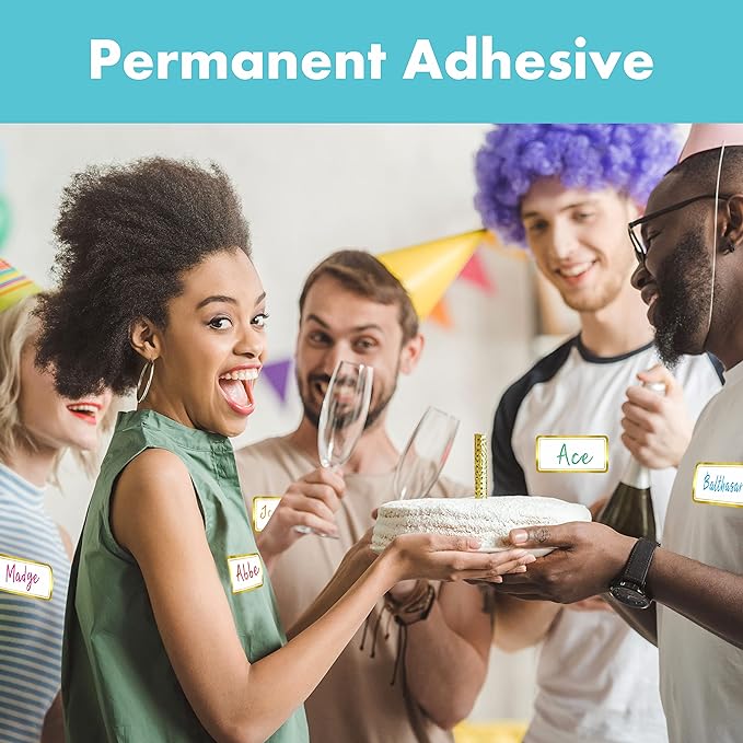 200 PCS Gold Metallic Name Labels, Blank Name Tag Stickers with Permanent Adhesive Writable Stickers with Metallic Gold Border for School Office Home (Letter Size per Sheet, Each Measures 2" x 4")