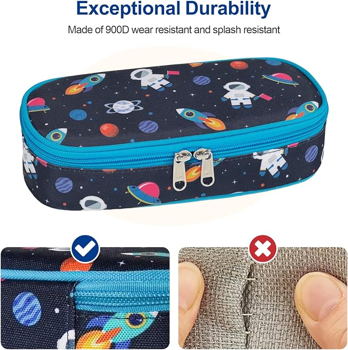 Bagseri Pencil Case for Boys - Large Kids Pencil Pouch for School | Kids Pencil Case Wide Open, Boys Pen Bag with Multi-Slot, Cute Water Resistent Organizer for Stationery, Black Dinosaur