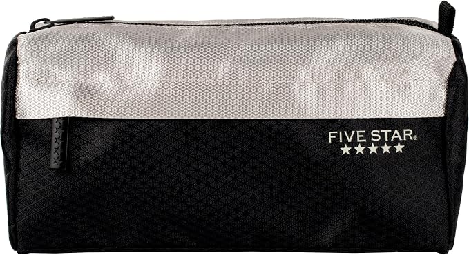 Five Star Pencil Pouch, Pen Case, 9-Pocket Zipper Pouch, Storage Organizer for School Supplies Earbuds Chargers Cables Makeup, Black/Grey (505600A-ECM)