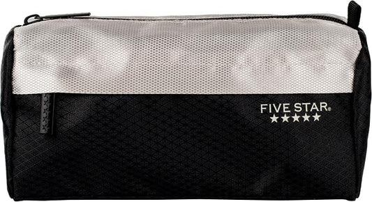 Five Star Pencil Pouch, Pen Case, 9-Pocket Zipper Pouch, Storage Organizer for School Supplies Earbuds Chargers Cables Makeup, Black/Grey (505600A-ECM)
