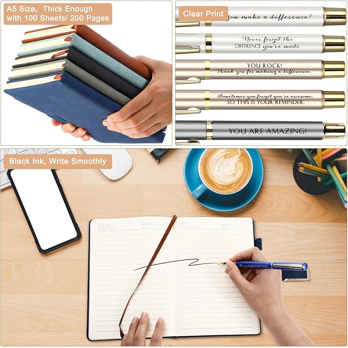 Kosiz 10 Set Employee Appreciation Gifts Bulk Inspirational A5 Leather Journal Notebook Motivational Pen Thank You Gifts for Nurses Coworker Team Social Workers Teachers Volunteers Back to School