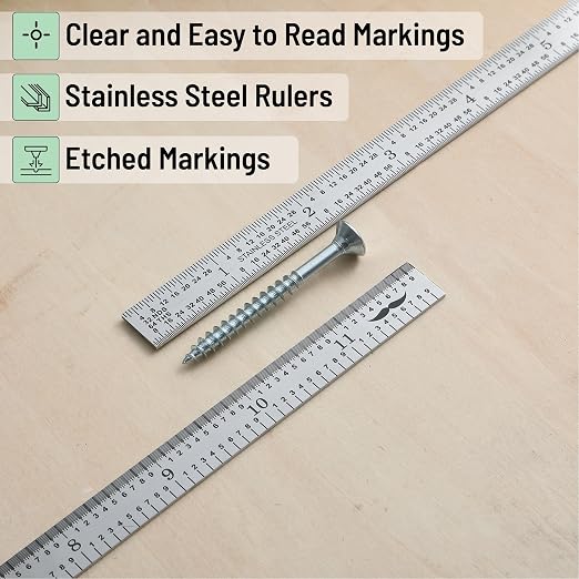 Mr. Pen- Machinist Ruler, 12 Inch, 2 Pack, Stainless Steel Imperial | Precision Measuring Tool, 1/10, 1/100, 1/32, 1/64 Inch Graduation for Engineering, Carpentry, Drafting, Office, School