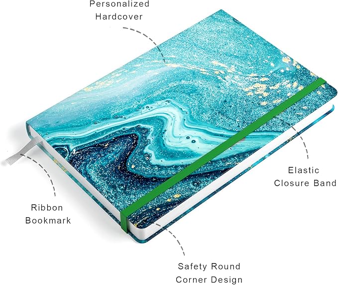 Lined Journal Notebook, Hardcover, Medium 5.7 x 8.4 in, 160 Pages Thick Paper, Cute Aesthetic A5 College Ruled Notebook for Journaling Writing Work Office School Women Men, Ocean Blue Marble