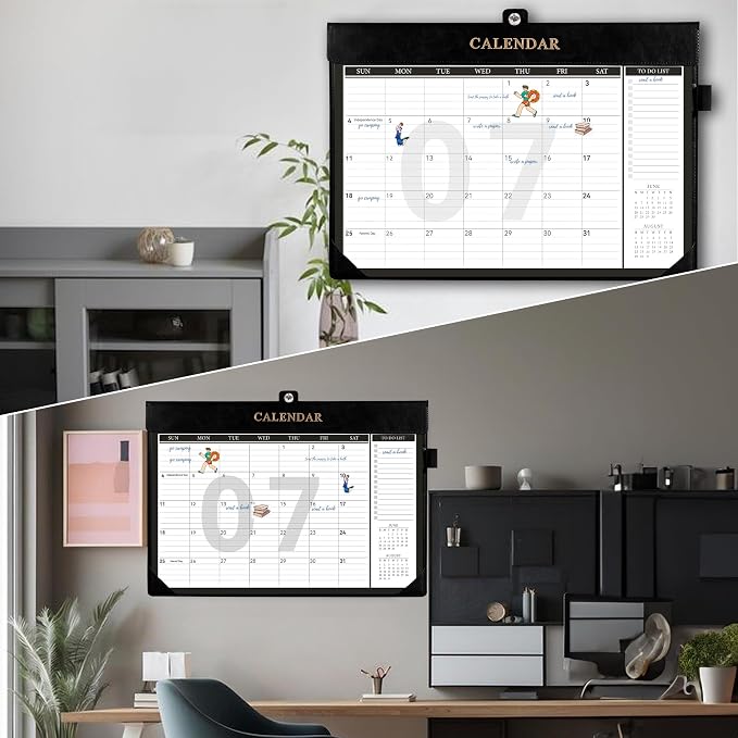 Yoment Desk Calendar 2026 Leather Desk Calendar with to-Do Lists, 13 Months Desk Pad Wall Calendar with Pen Holders PVC Cover for Work Office School Home Women Men, Jan 2026-Dec 2026, 17 x 12, Black
