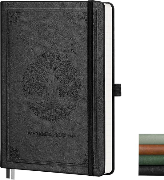 AHGXG Graph Grid Paper Notebook, 192 Pages, A5 Medium Size (5.7'' x 8.3'') | 5 Squares per Inch, Leather Hardcover, 100 GSM Thick Paper, for School, Students, Math, Engineering (Black)
