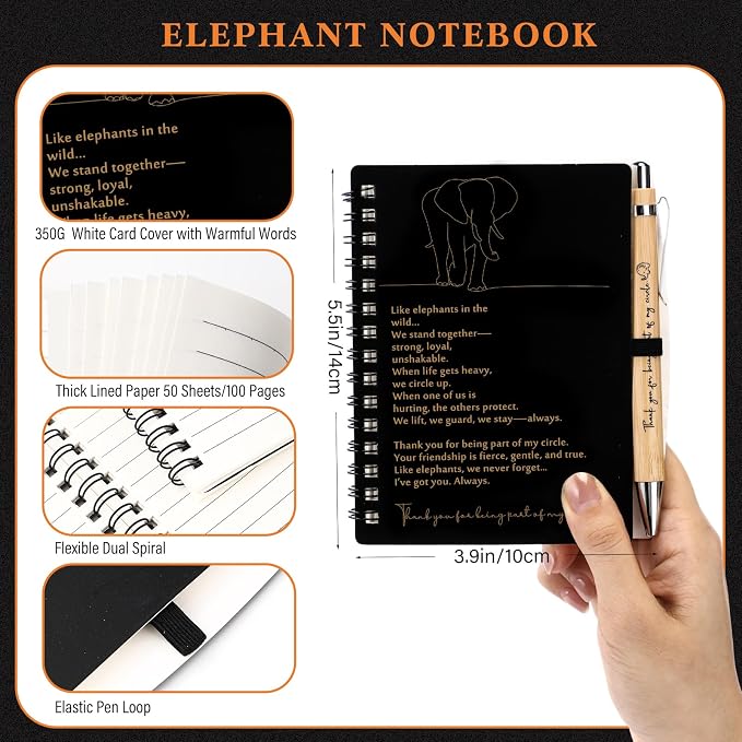 Harloon 20 Sets Thanksgiving Elephant Friendship Gift Friendsgiving A6 Spiral Notebook with Elephant Bamboo Pen Employee Appreciation Gifts for Staff Team Coworker Teachers