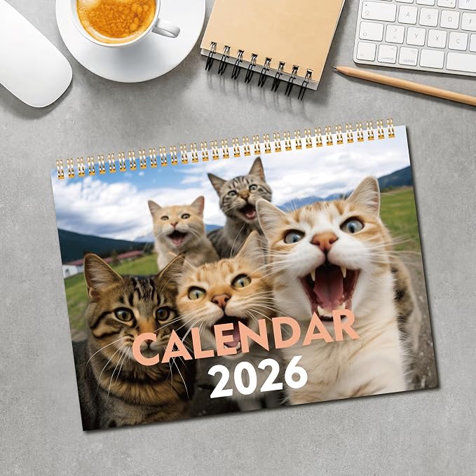 2026 Wall Calendar - Cute Cat Selfies Theme Calendar | Cat Calendar January - December for Organizing & Planning | Holidays Highlighted (7.3"x10", 10"x14.6" Opened)