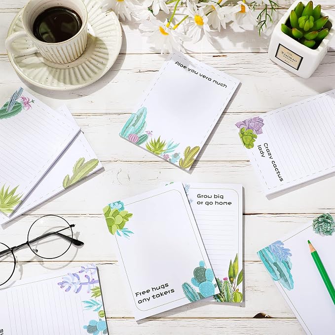Geyee 8 Pieces 4 x 6 Inch Cactus Funny Notepads Plant Memo Pads Office Supplies Cute Novelty Lined Notepad Desk List Notepad for Teacher Studying School Home Travel Rewards