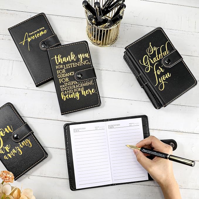 Dispowreath 10 Sets Thank You Leather Journal Notebook with Appreciation Ballpoint Pen Employee Gift for Teacher Nurse Coworker Team Office Staff Vet Tech Housekeeper (Black,Appreciation Sign)