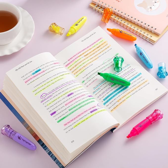 6 Pastel Highlighter Pens, Chisel Tip Quick Dry No Bleed Markers – Bible Study, Notes, Office & Back to School Supplies, 6 Colors Set (1mm + 5mm)