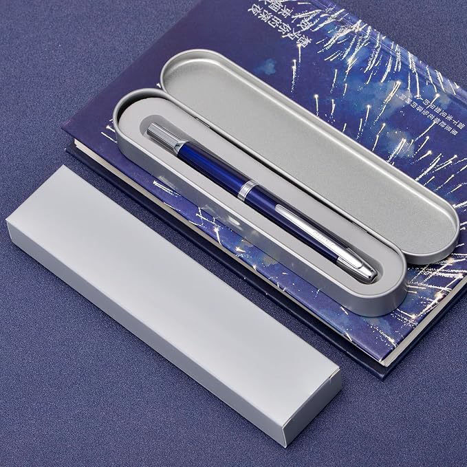 Jinhao 10 Press Fountain Pen with Box, Dark Blue Retractable Extra Fine Nib with Ink Converter Set (Silver Clip)
