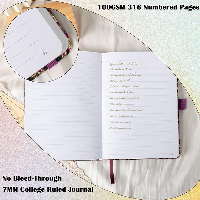 TIEFOSSI Lined Journal Notebook for Women Men, A5 Journals for Writing | 100gsm 316 College Ruled Pages Diary, Thick Paper, Perfect for Office & Home School Supplies, 8.4 X 5.8 In