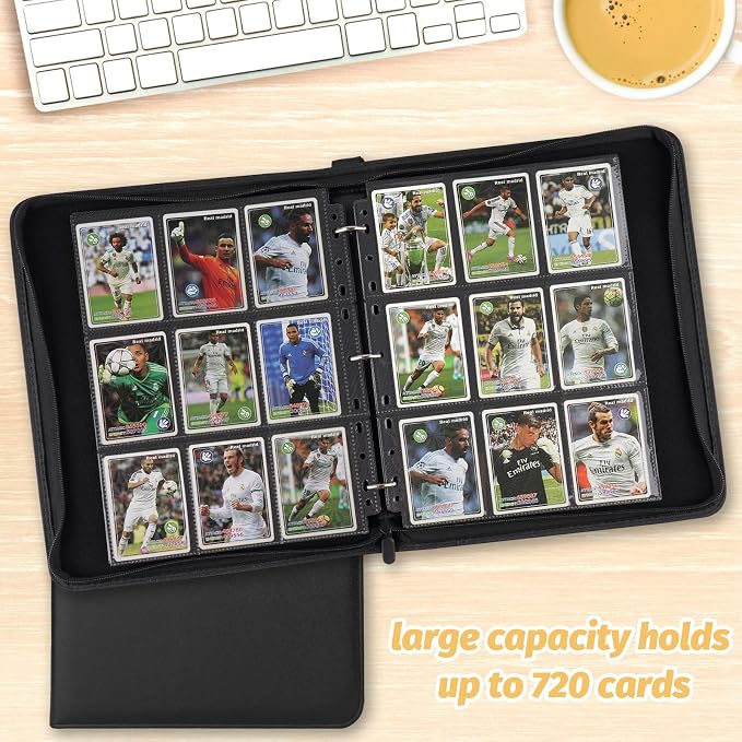 GERMUN 3 Ring 9 Pocket Zipper Card Binder, 720 Double Sided Standard PU Trading Card Album Folder for TCG & Sports Cards, Not Fit Top Loaders (Black)