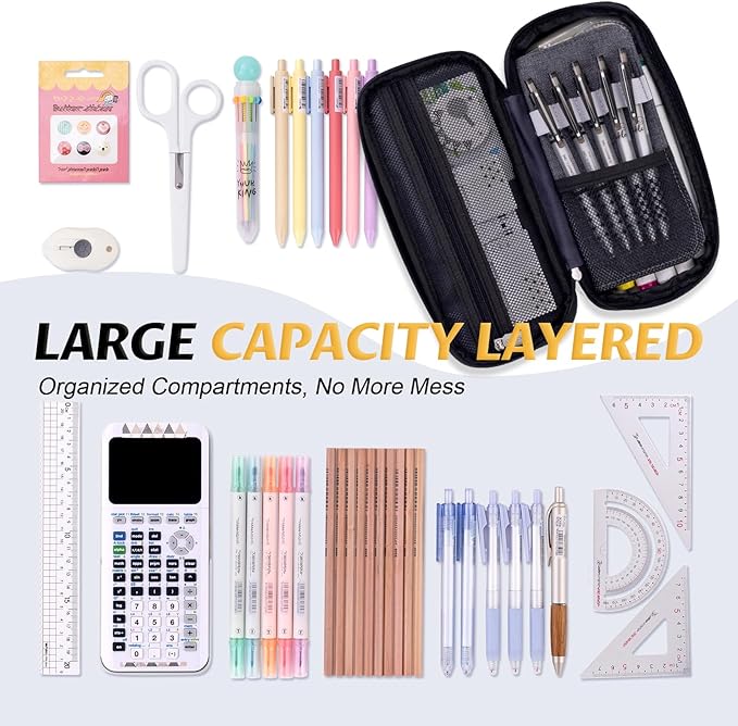 EASTHILL Big Capacity Pencil Pen Case Office College School Large Storage High Capacity Bag Pouch Holder Box Organizer (Deep Gray)