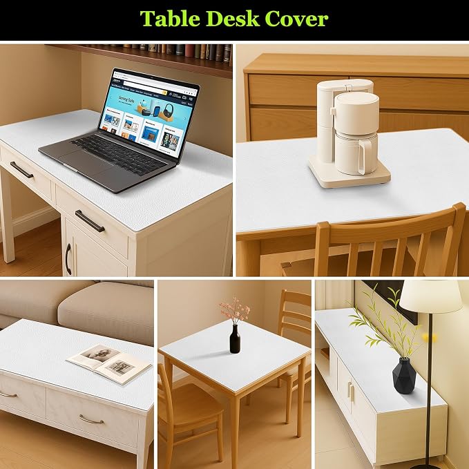 Warmstar Leather Table Cover 36 x60 Inch, 1.8MM Thick PVC Table Protector Waterproof, Desk Cover Protector Non-Slip Table Pad for Kitchen, Dresser, Gaming Desk,Dining Room Table，White