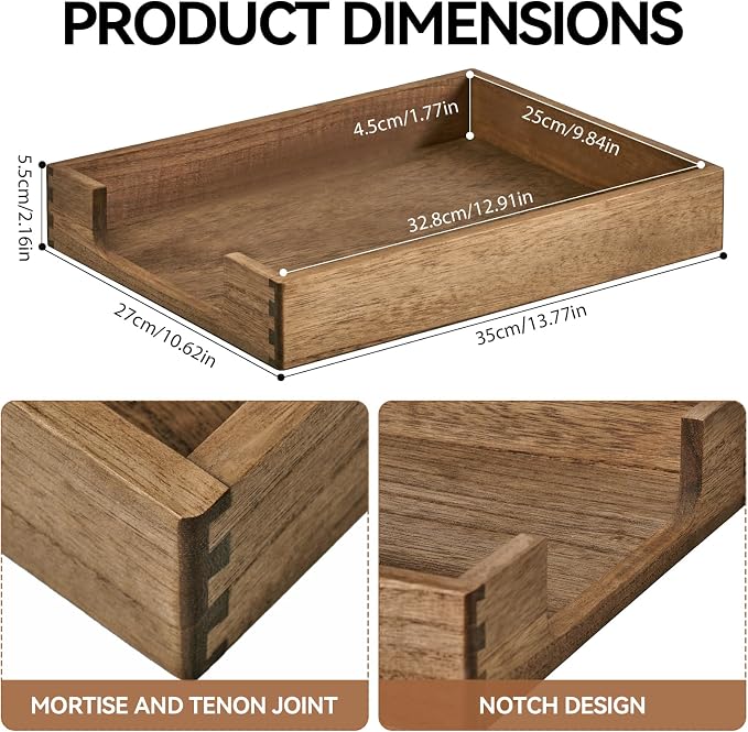 KIRIGEN Wooden Letter Tray, Single-Tier Paper Organizer for Desk, Brown TP | Front-Load Paper Tray Fits Letter and A4 Paper, Folders, Mail, and Magazinesfor Home Office; Paulownia Wood, Fully Assembled