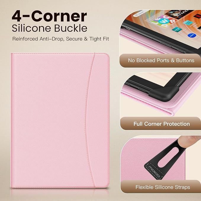 MoKo for Universal 11 inch Android Tablet Case with Pen Holder, Pink | Fits All 9.6-11 inch Tablets, Slim 360 Degree Rotating Cover, Multi-Angle Stand, Front Pocket, No fit iPad/NO back opening