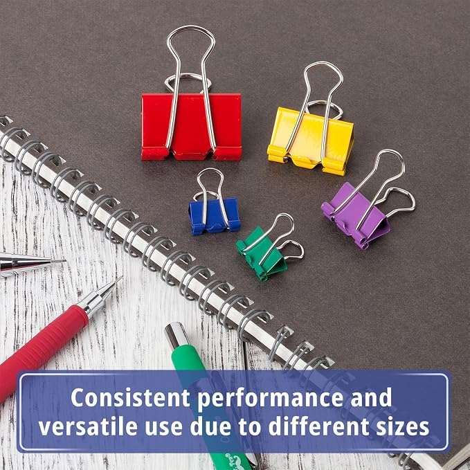 Mr. Pen- Metal Binder Clips, 100 pcs, Assorted Sizes | Colored Binder Paper Clips, Bulk Paper Clamps for Office Supplies, Home, School, Business, Document Organizing