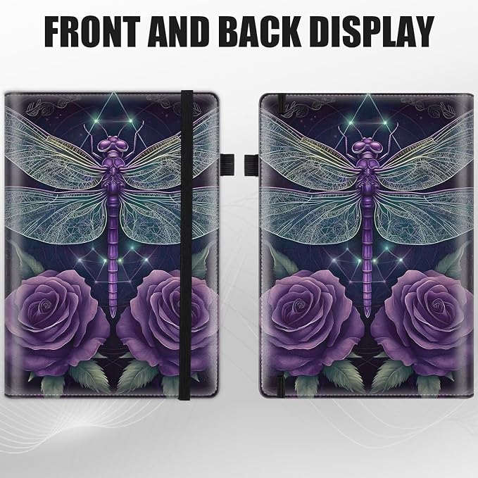 Hardcover Executive Notebooks, A5 PU Leather Lined Journal Notebook, 200 Pages Thick Paper Subject Notebooks for School,Work,Home Writing Business Notebook, Diary Book, Purple Dragonfly 2