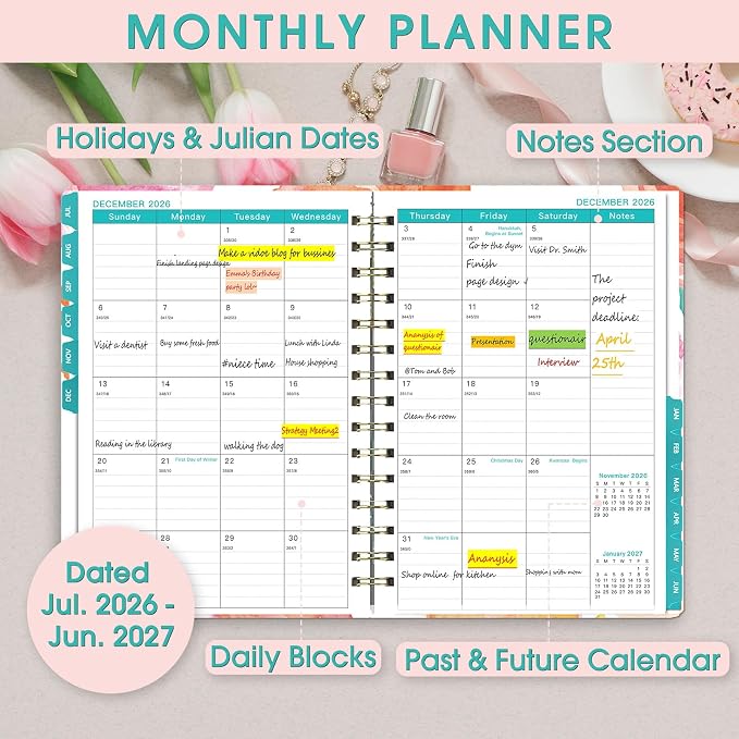 Planner 2026-2027 Weekly and Monthly Calendar Planner Jul 2026-Jun 2027 | Academic Planner with Stickers,Tabs and Pocket,Teacher Student Planning book Ideal for Office School Supplies,6.3" x 8.5"