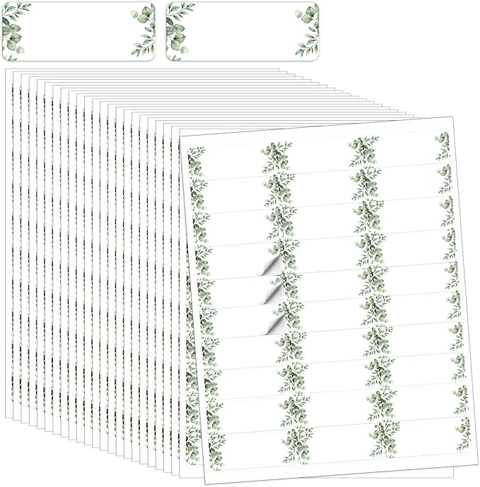 Lincia 20 Sheets 600 Pcs Wedding Greenery Leaf Address Labels Printable Elegant Eucalyptus Themed Self Adhesive Stickers Writable Paper Gift Tags for Envelope Printer Seal Mailing 1 x 2-5/8 Inch