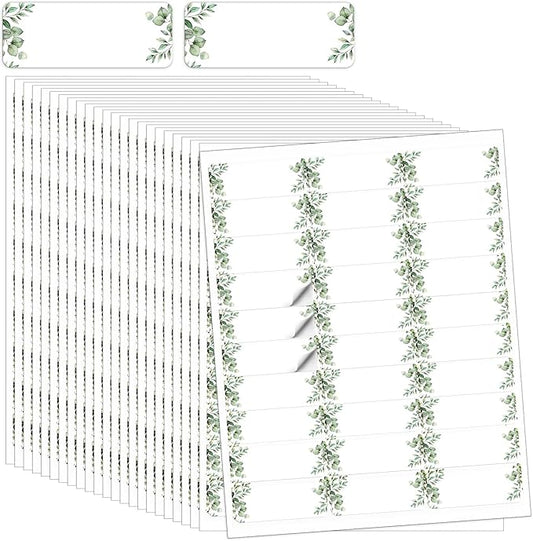Lincia 20 Sheets 600 Pcs Wedding Greenery Leaf Address Labels Printable Elegant Eucalyptus Themed Self Adhesive Stickers Writable Paper Gift Tags for Envelope Printer Seal Mailing 1 x 2-5/8 Inch