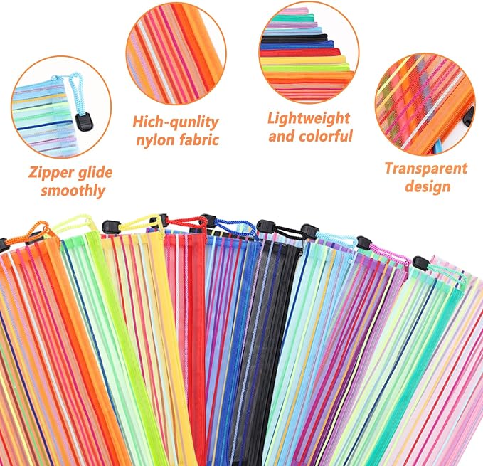 80 Pack 10 Colors Pencil Pouch Bulk Mesh Zipper Pouch Bags, Small Storage Bag, Multipurpose Pencil Case for School and Office Supplies, Travel Accessories