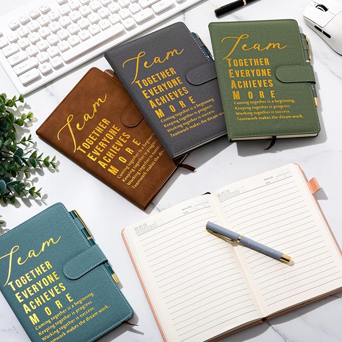 Kosiz 20 Pcs/10 Sets Employee Appreciation Gift Bulk A5 Leather Notebook Inspirational Journal Pen Thank You Gift for Men Women Coworker Teacher Office Back to School(Morandi,Team)
