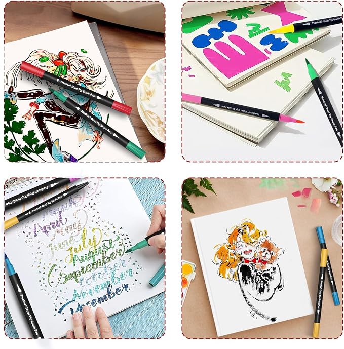 Piochoo Dual Brush Markers,60Colors Markers for Adult Coloring Books, Dual Tip Markers for School, Fine and Brush Tip for Adults Coloring Books, Calligraphy, Drawing, Sketching