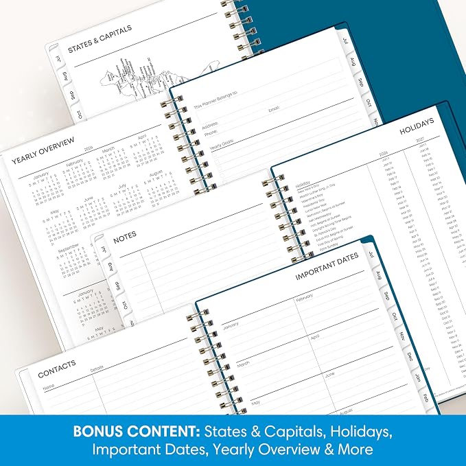 Blue Sky 2026-2027 Weekly & Monthly Academic Planner, 5"x8", Bakah Blue | July 2026 - June 2027, Flexible Cover, Wirebound, Laminated Tabs, Academic Year
