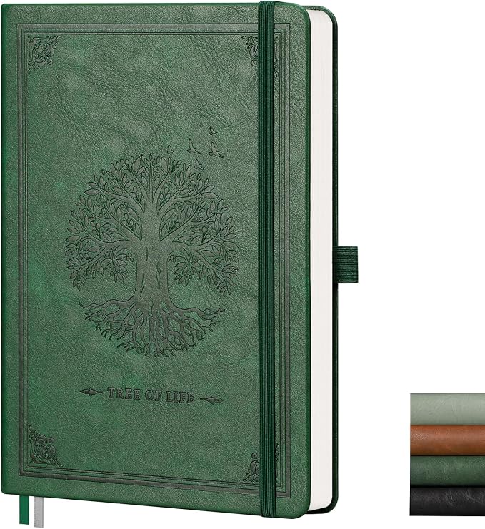 AHGXG Dotted Journal Notebook, 192 Pages, A5 Medium Size (5.7'' x 8.3'') | Leather Hardcover, 100 GSM Thick Paper, for Journaling, Planning, Tracking (Dark green)