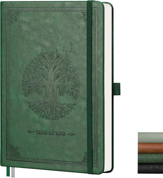 AHGXG Blank Journal Notebook, 192 Pages, A5 Medium Size (5.7'' x 8.3'') | Leather Hardcover, 100 GSM Thick Paper, for Sketching, Drawing, Painting (Dark green)