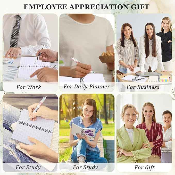 Honoson 30 Set Back to School Teacher Appreciation Gifts Bulk Inspirational Notebook with Sticky Note and Bamboo Pen Set Coworker Thank You Gifts for Employee Team Staff Office Group (Floral)