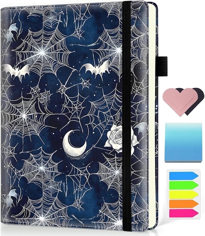Hardcover Executive Notebooks, A5 PU Leather Lined Journal Notebook, 200 Pages Thick Paper Subject Notebooks for School,Work,Home Writing Business Notebook, Diary Book ，Spider Web