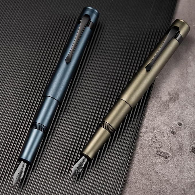 HONG DIAN M2 Black Forest Mini Fountain Pen, Fine Soft Nib & Sleek Shape Aluminium Short Pocket Travel Pen (Midnight Blue)