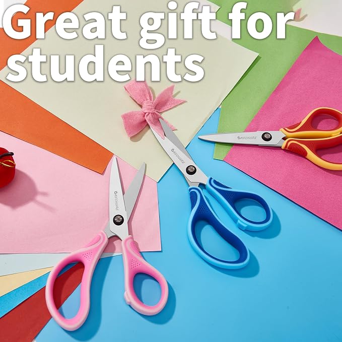 7" Student Scissors Set of 3-pack,Pointed Tip Blades,Kids Scissors Ages 8-10 8-12 8-16 for School Crafting Project,Great for DIY, Arts, Home, Red/Pink/Blue